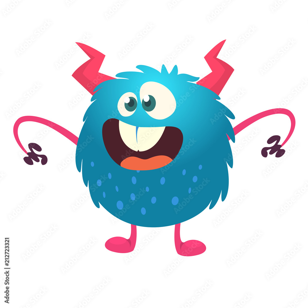 Funny cartoon monster with big mouth. Vector blue monster illustration. Halloween design Stock Vector | Adobe Stock Funny cartoon monster with big mouth. Vector blue monster illustration. Halloween design Stock Vector | Adobe Stock