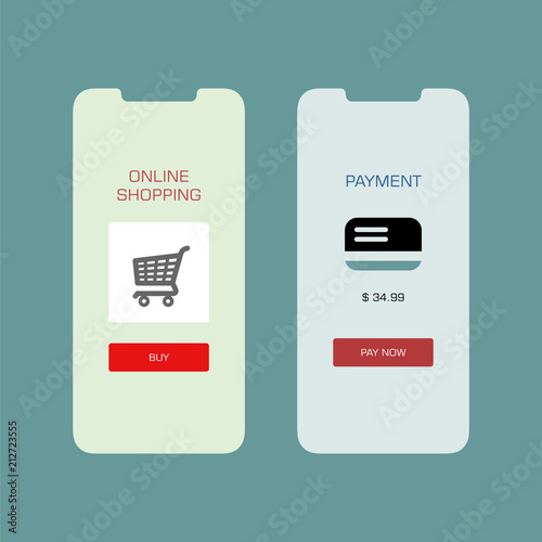 Smartphone screen with shopping payment application ui flat style illustration