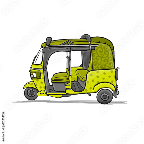 Tuktuk, motorbike asian taxi. Sketch for your design