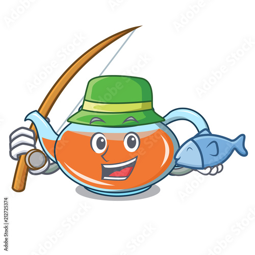 Fishing transparent teapot character cartoon
