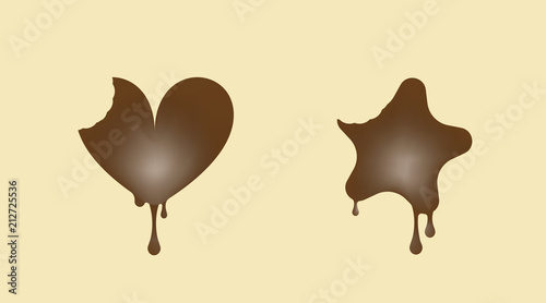 The chocolate sweet in the shape of hearts and stars. Milk vector illustration.