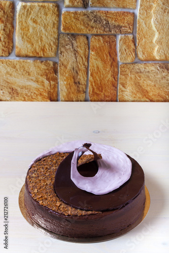 Homemade chocolate cake with spiral decore