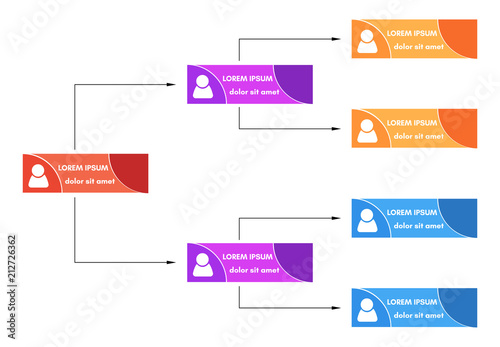 Colorful business structure concept, corporate organization chart scheme with people icons. Vector illustration.
