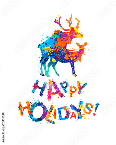 Happy Holidays card with silhouette of mating deers.