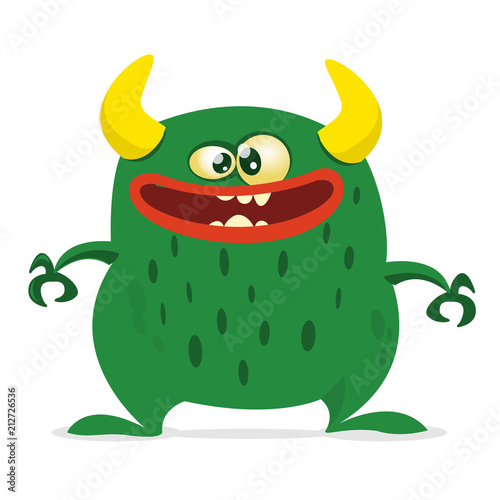 Cartoon vector monster. Monster alien illustration with surprised expression. Shocking green alien design for Halloween
