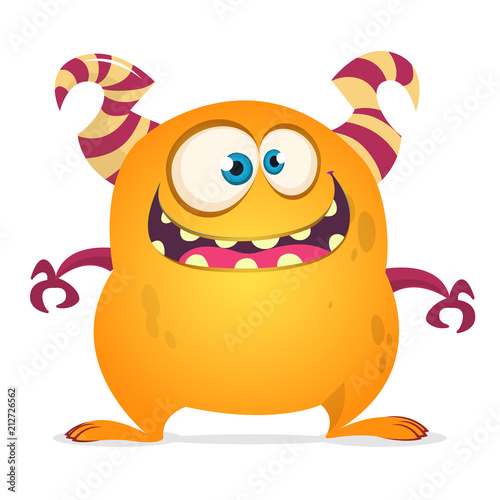 Funny cartoon monster. Vector orange monster troll or goblin illustration. Halloween design