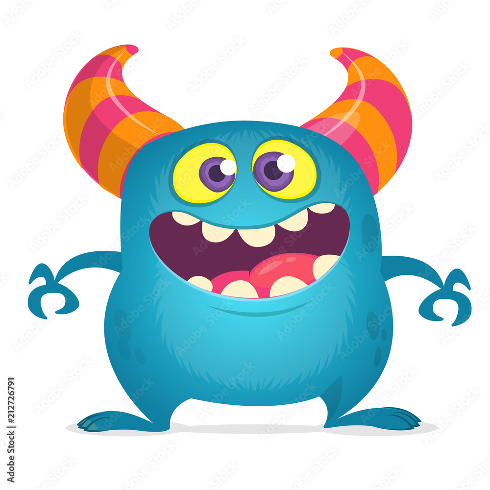 Happy cartoon monster. Vector blue monster illustration. Halloween design