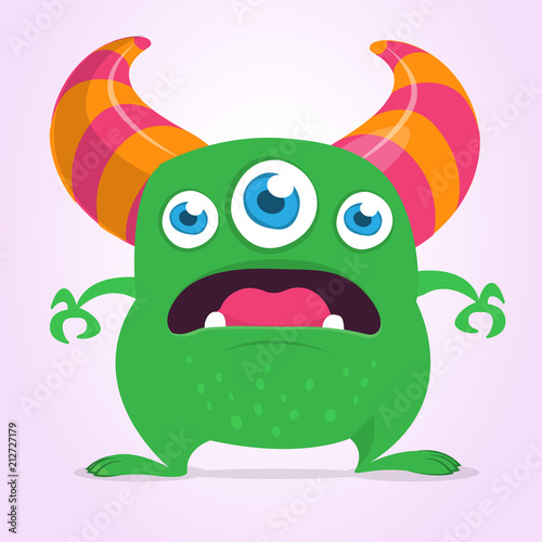 Cute cartoon alien monster with three eyes. Vector illustration isolated on white