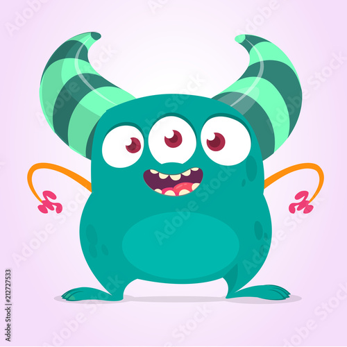 Cute cartoon monster. Vector fat monster mascot character. Halloween design for party decoration, print or children book