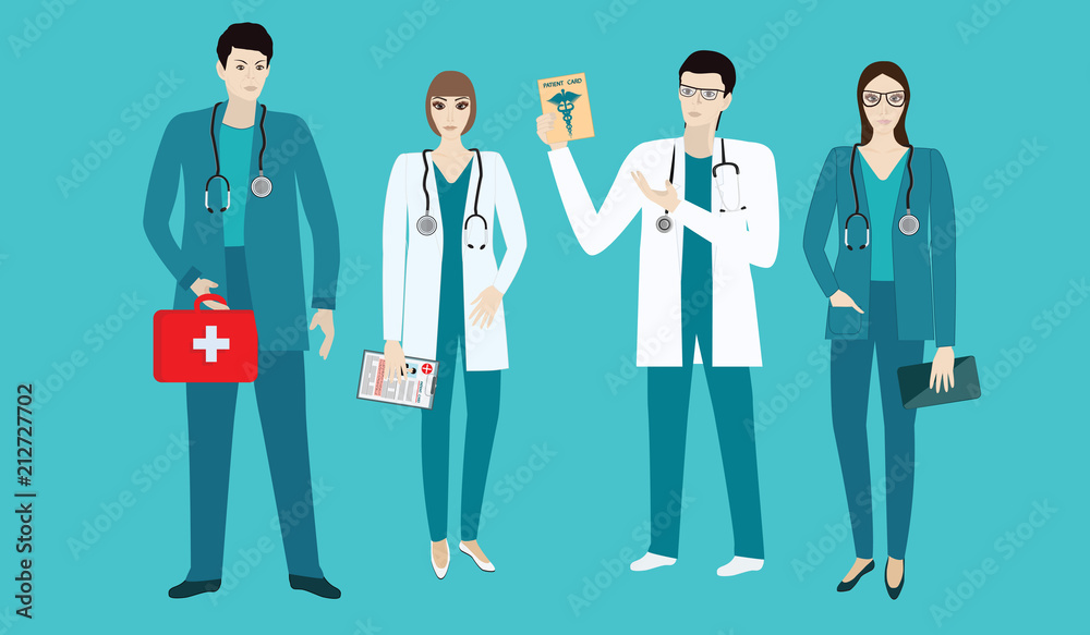 Set - Doctors in uniform - men and women - flat style - art vector. Set - Doctors in uniform - men and women - flat style - art vector.