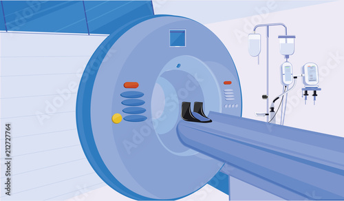 CT - computed tomography - scanner - laboratory interior - Diagnostic center - flat style - art vector. The concept is medical high-tech equipment. Diagnosis Health care.