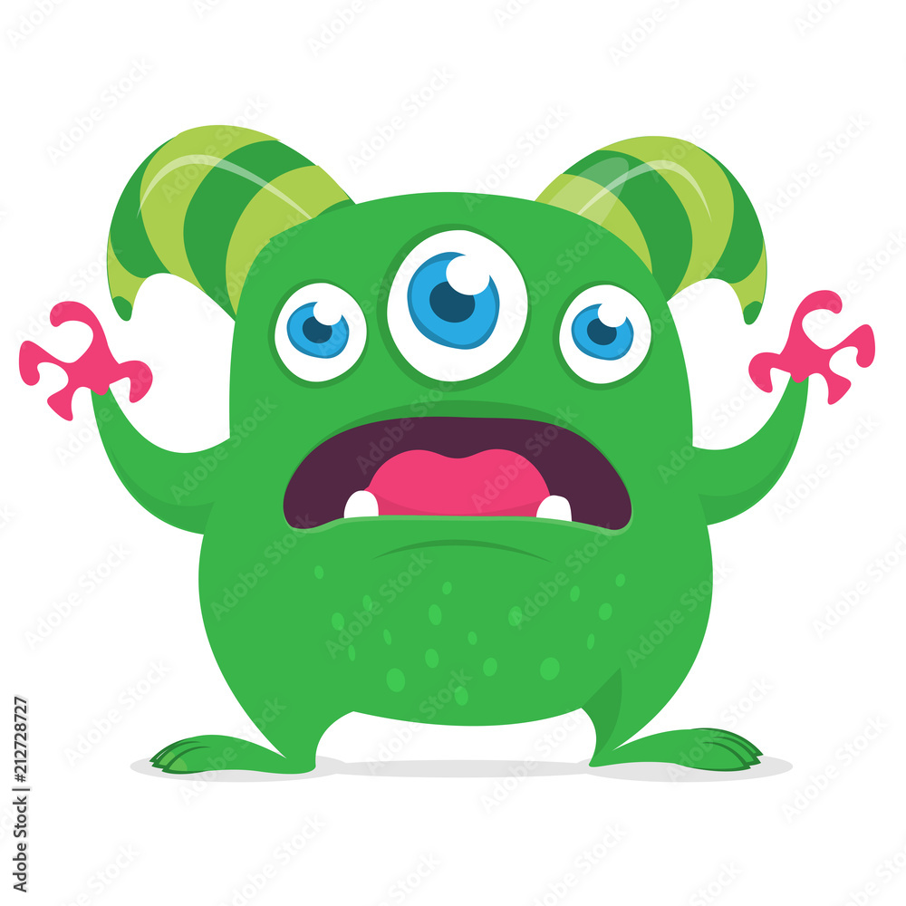 Cute cartoon alien monster with three eyes. Vector illustration isolated on  white Stock Vector | Adobe Stock