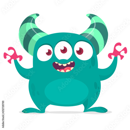 Funny cartoon alien with three eyes. Vector illustration. Clipart