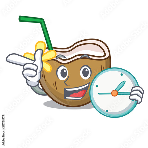 With clock cocktail coconut character cartoon photo