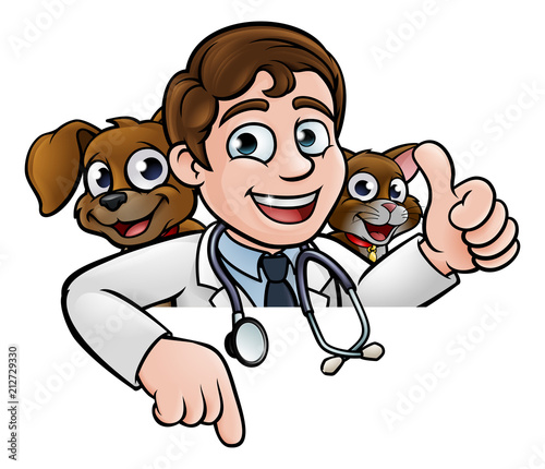 Cartoon Vet Cat and Dog Characters Sign