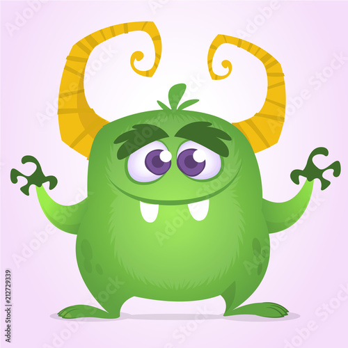 Cool cartoon monster. Vector green monster troll illustration. Halloween design. Design for decoration, print or sticker