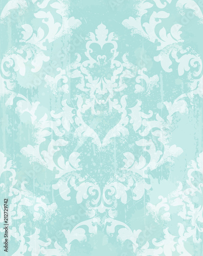 Vintage baroque pattern texture ornament Vector. Royal damask texture. Victorian style background. Trendy azure blue colors