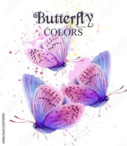 Butterflies watercolor card Vector. Peace Day delicate backgrounds