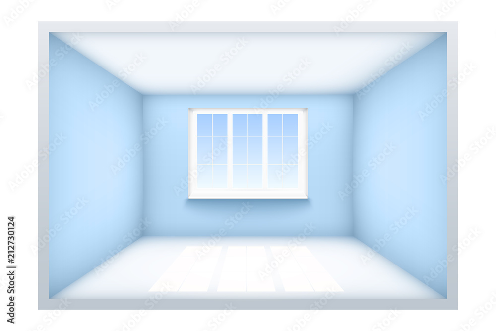 Example of an empty room with blue walls and a window. Simple interior ...