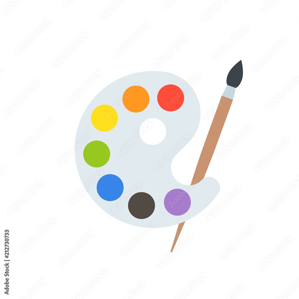 Paint palette and paint brush, art equipment Stock Vector