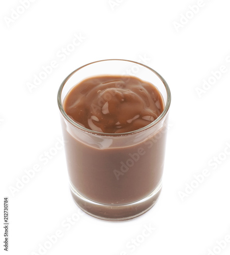 Glass shot of chocolate pudding