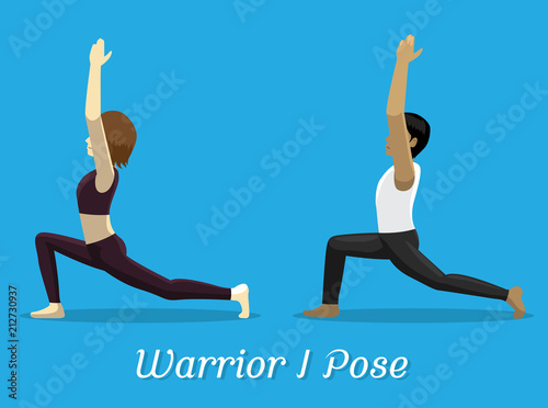 Manga Style Cartoon Yoga Warrior I Pose