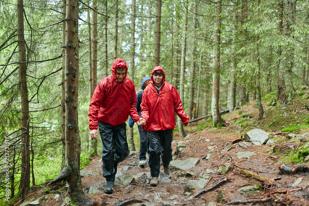 Young couple hiking in the highlands