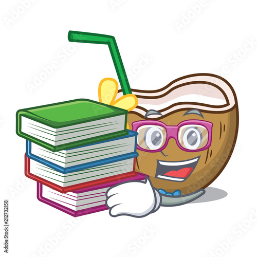 Student with book cocktail coconut mascot cartoon photo