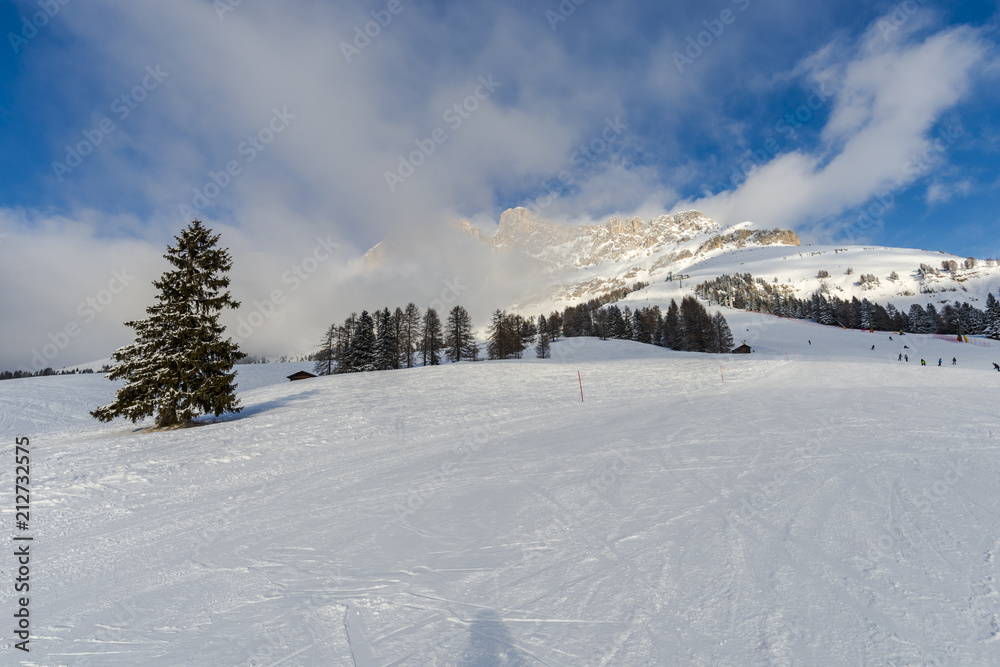 Ski resort in Dolomites Mountains, Carreza , Italy