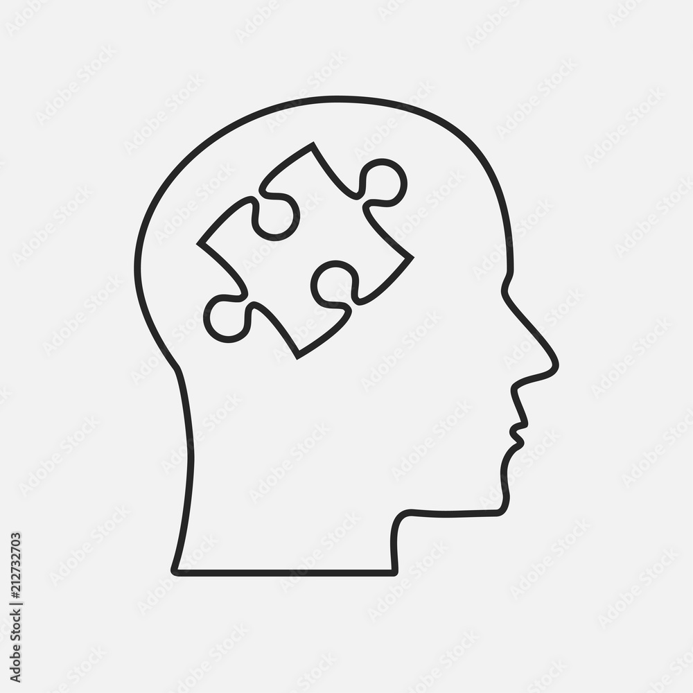 Grey Puzzle Piece Head Vector Jigsaw Brain. Grey Puzzle Piece Head Vector Jigsaw Brain.