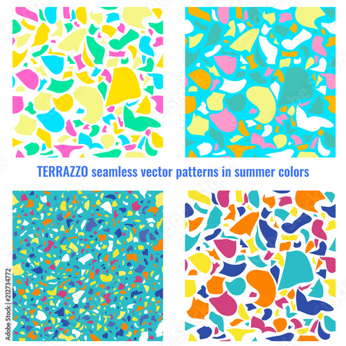 Terrazzo seamless vector patterns in summer colors