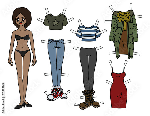 The brunette paper doll with cutout clothes