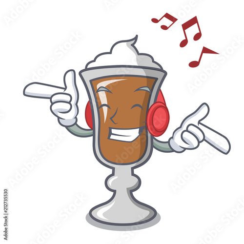 Listening music irish coffee mascot cartoon