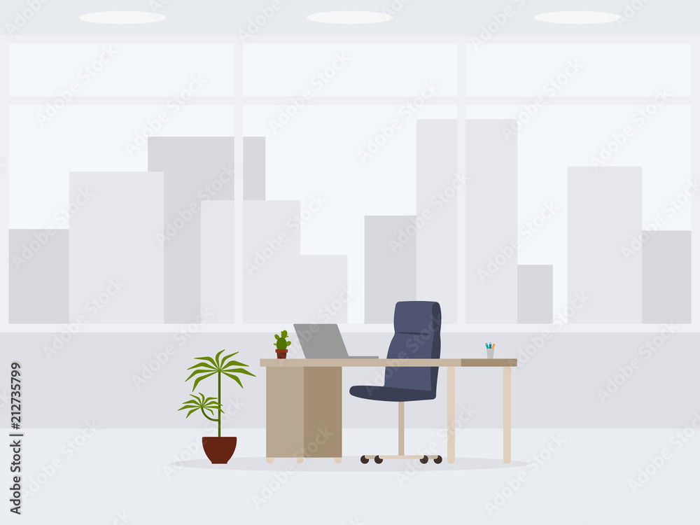 Design of modern empty office 3/4 view. Vector illustration of working place Design of modern empty office 3/4 view. Vector illustration of working place