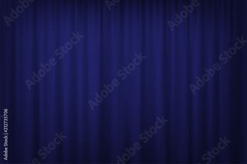 Blue curtain background. Vector cinema, theater or circus curtain. 