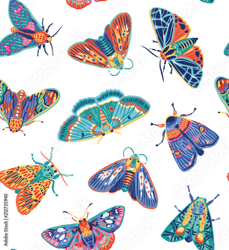 Cute butterflies seamless pattern. Colorful vector illustration.