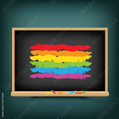 LGBT flag draw on school blackboard. Pride bisexual gay lesbian transsexual symbol. Love orientation equality lesson. Sexual education
