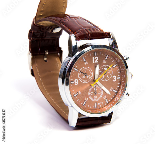 Smart brown digital wristwatch isolated on a white background.