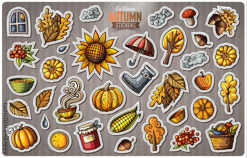Set of Autumn season cartoon vector stickers