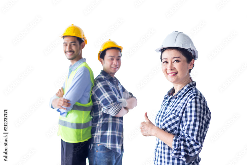 success group of engineer team on isolate background, white, in concept of engineering teamwork and safety success group of engineer team on isolate background, white, in concept of engineering teamwork and safety