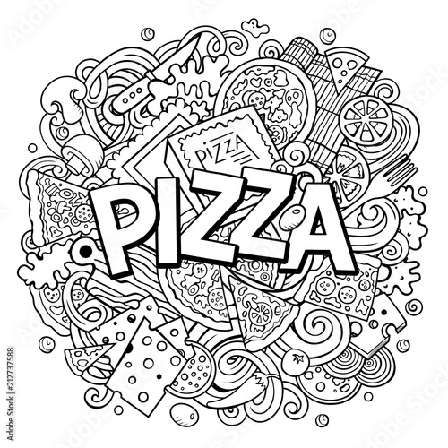 Cartoon cute doodles Pizza word
