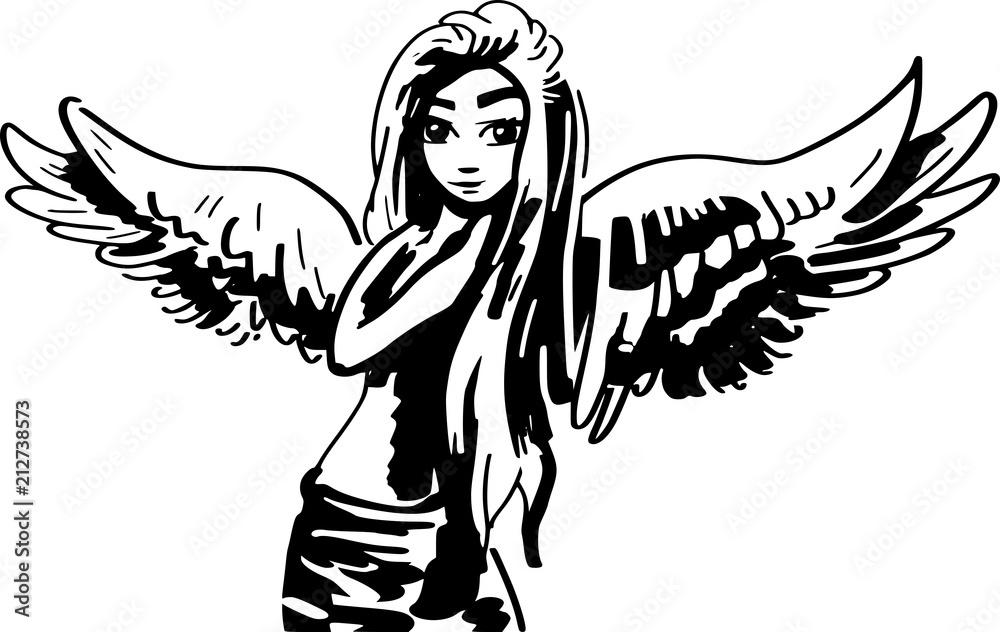 Kerst engel inkt tekening