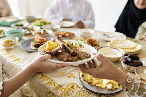 Photography Muslim family having a Ramadan feast