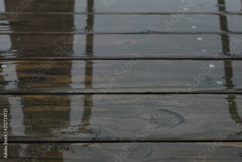 雨に濡れた木版