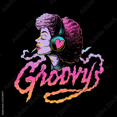 Groovy afro music creative illustration