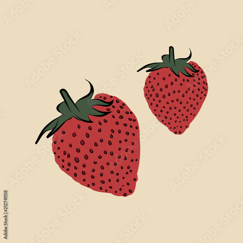 Two strawberries funky graphic illustration
