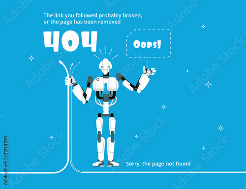 Error 404. Not found web site page with warning message. Vector template