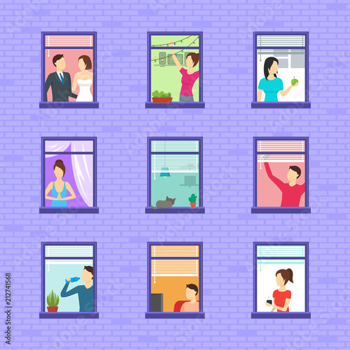 Cartoon Neighbors Character Set. Vector