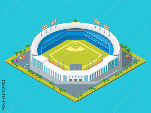 Soccer or Baseball Park or Stadium Concept 3d Isometric View. Vector