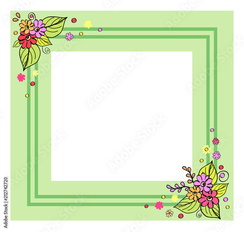 Green Frame with Flowers on Vector Illustration